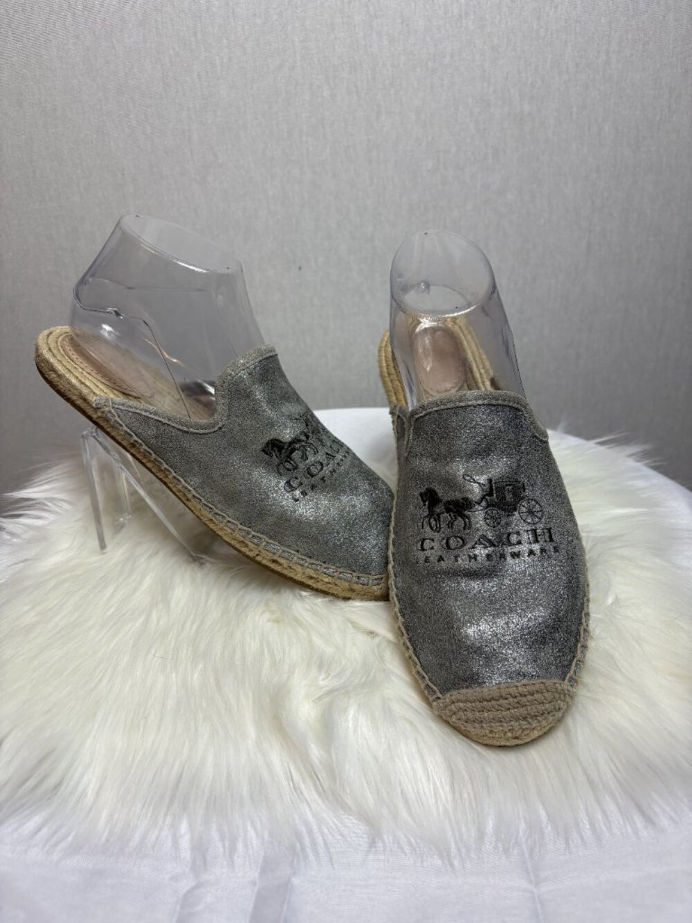 Coach Silver Backless Slip-On Mules - Women's 8.5, Barely Worn!